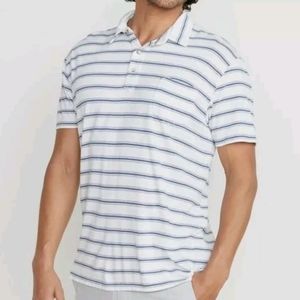 Marine Layer White and Blue Striped Polo Shirt